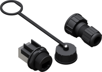 X Stream Designs - X-IP67-PMRJ45 - Panel Mount Non-Shielded IP67 RJ45 Input Jack With Cap and Cable Strain Relief